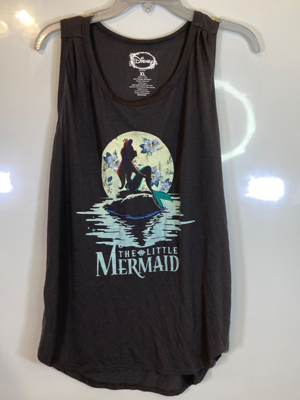 Ariel Little Mermaid Gray Floral Tank Top Sz XL Juniors Disney